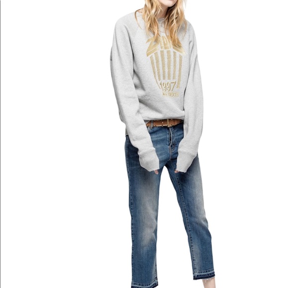 Zadig & Voltaire Embroidered Cotton Sweatshirt in Grey - Picture 2 of 9